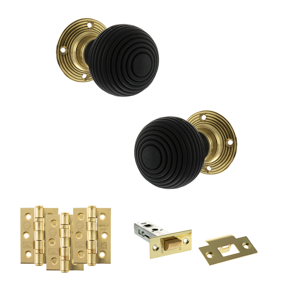 ADPOE60RREMKPB54_OLD-ENGLISH-WHITBY-POLISHED-BRASS.jpg Atlantic Old English Whitby Door Knob Pack (Latch Set - 3" HD Latch, 3" Fire Rated Hinges x3) - Polished Brass - Image 1