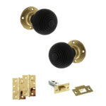 Atlantic Old English Whitby Door Knob Pack (Latch Set - 3" HD Latch, 4" Slim Knuckle Hinges x2) - Polished Brass