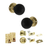 Atlantic Old English Whitby Door Knob Pack (Bathroom Set - 4" Deadbolt, 4" Slim Knuckle Hinges x2) - Polished Brass