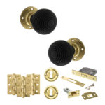 Atlantic Old English Whitby Door Knob Pack (Lock Set - 3" Latch & Deadlock, 3" Fire Rated Hinges x3) - Polished Brass