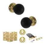 Atlantic Old English Whitby Door Knob Pack (Lock Set - Horizontal Sashlock, 3" Fire Rated Hinges x3) - Polished Brass