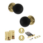 Atlantic Old English Whitby Door Knob Pack (Lock Set - Horizontal Sashlock, 4" Slim Knuckle Hinges x2) - Polished Brass
