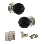 Atlantic Old English Whitby Door Knob Pack (Latch Set - 3" HD Latch, 4" Slim Knuckle Hinges x2) - Polished Nickel