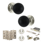 Atlantic Old English Whitby Door Knob Pack (Lock Set - 3" Latch & Deadlock, 3" Fire Rated Hinges x3) - Polished Nickel