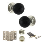 Atlantic Old English Whitby Door Knob Pack (Lock Set - Horizontal Bathlock, 3" Fire Rated Hinges x3) - Polished Nickel