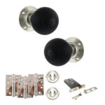 Atlantic Old English Whitby Door Knob Pack (Lock Set - Horizontal Sashlock, 4" Fire Rated Hinges x3) - Polished Nickel
