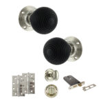 Atlantic Old English Whitby Door Knob Pack (Lock Set - Horizontal Bathlock, 4" Slim Knuckle Hinges x2) - Polished Nickel