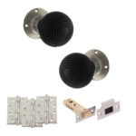 Atlantic Old English Whitby Door Knob Pack (Latch Set - 3" HD Latch, 4" Fire Rated Hinges x3) - Satin Nickel