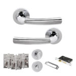 STATUS Nevada Door Handle Pack (Bathroom Set - 2.5" CE Bathroom Lock, 4" Fire Rated Hinges x3) - Polished Chrome