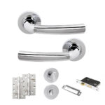 STATUS Nevada Door Handle Pack (Bathroom Set - 2.5" CE Bathroom Lock, 4" Slim Knuckle Hinges x2) - Polished Chrome