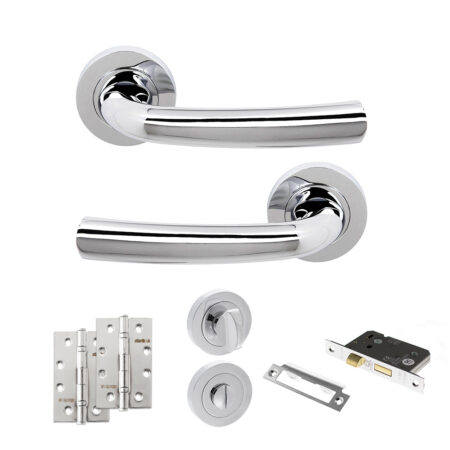 STATUS Nevada Door Handle Pack (Bathroom Set - 3" CE Bathroom Lock, 4" Slim Knuckle Hinges x2) - Polished Chrome