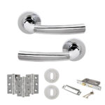 STATUS Nevada Door Handle Pack (3 Lever Lock Set - 3" CE Sashlock, 3" Fire Rated Hinges x3) - Polished Chrome