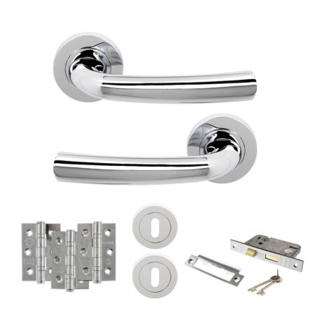 STATUS Nevada Door Handle Pack (3 Lever Lock Set - 3" CE Sashlock, 3" Fire Rated Hinges x3) - Polished Chrome