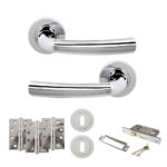 STATUS Nevada Door Handle Pack (3 Lever Lock Set - 3" CE Sashlock, 4" Fire Rated Hinges x3) - Polished Chrome