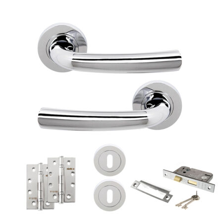 STATUS Nevada Door Handle Pack (3 Lever Lock Set - 3" CE Sashlock, 4" Slim Knuckle Hinges x2) - Polished Chrome
