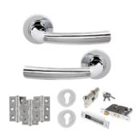 STATUS Nevada Door Handle Pack (Euro Lock Set - 3" CE Sashlock, 3" Fire Rated Hinges x3) - Polished Chrome