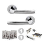 STATUS Nevada Door Handle Pack (Euro Lock Set - 3" CE Sashlock, 4" Fire Rated Hinges x3) - Polished Chrome