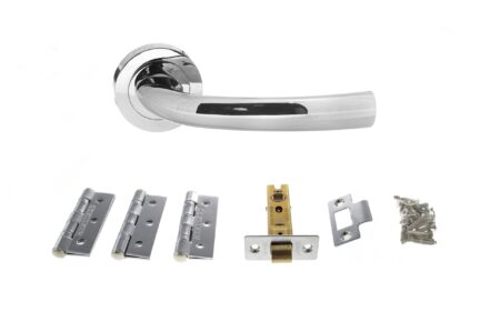 STATUS Nevada Door Handle Pack (Latch Set - 3" CE Latch, 3" Fire Rated Hinges x3) - Polished Chrome