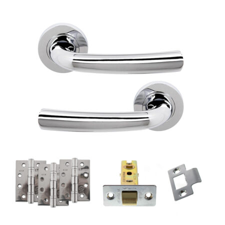 STATUS Nevada Door Handle Pack (Latch Set - 3" CE Latch, 4" Fire Rated Hinges x3) - Polished Chrome