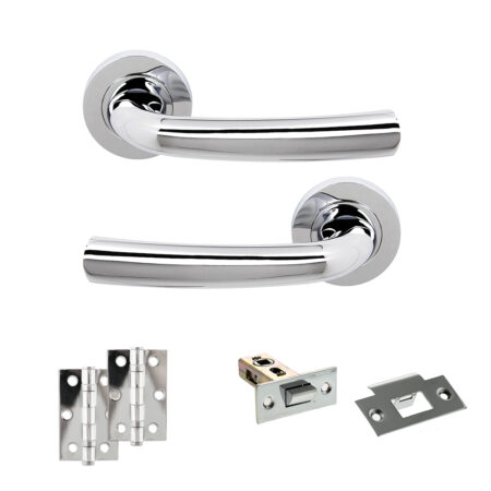 STATUS Nevada Door Handle Pack (Latch Set - 2.5" Latch, 3" Hinges x2) - Polished Chrome