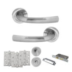 STATUS Nevada Door Handle Pack (Bathroom Set - 3" CE Bathroom Lock, 4" Fire Rated Hinges x3) - Satin Chrome
