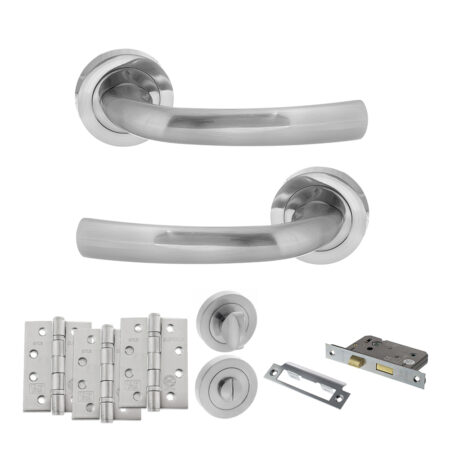 Atlantic STATUS Nevada Door Handle Pack (Bathroom Set - 3" CE Bathroom Lock, 4" Fire Rated Hinges x3) - Satin Chrome