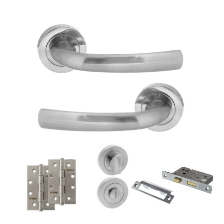 STATUS Nevada Door Handle Pack (Bathroom Set - 2.5" CE Bathroom Lock, 4" Slim Knuckle Hinges x2) - Satin Chrome