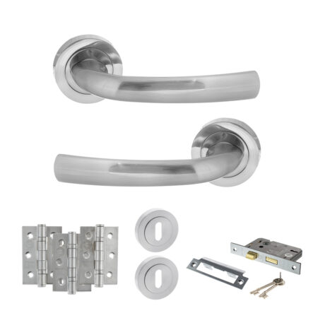 STATUS Nevada Door Handle Pack (3 Lever Lock Set - 2.5" CE Sashlock, 3" Fire Rated Hinges x3) - Satin Chrome