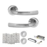 STATUS Nevada Door Handle Pack (3 Lever Lock Set - 3" CE Sashlock, 4" Fire Rated Hinges x3) - Satin Chrome