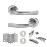 STATUS Nevada Door Handle Pack (Euro Lock Set - 3" CE Sashlock, 3" Fire Rated Hinges x3) - Satin Chrome