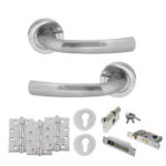 STATUS Nevada Door Handle Pack (Euro Lock Set - 2.5" CE Sashlock, 4" Fire Rated Hinges x3) - Satin Chrome