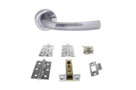 STATUS Nevada Door Handle Pack (Latch Set - 2.5" CE Latch, 3" Fire Rated Hinges x3) - Satin Chrome