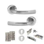 STATUS Nevada Door Handle Pack (Euro Lock Set - 3" CE Sashlock, 4" Slim Knuckle Hinges x2) - Satin Chrome