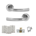 STATUS Nevada Door Handle Pack (Latch Set - 3" CE Latch, 4" Fire Rated Hinges x3) - Satin Chrome