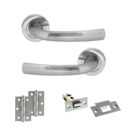 STATUS Nevada Door Handle Pack (Latch Set - 2.5" Latch, 3" Hinges x2) - Satin Chrome