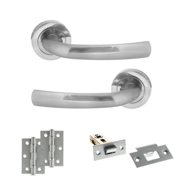 STATUS Nevada Door Handle Pack (Latch Set - 2.5" Latch, 3" Hinges x2) - Satin Chrome