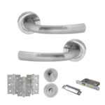 STATUS Nevada Door Handle Pack (Bathroom Set - 3" CE Bathroom Lock, 3" Fire Rated Hinges x3) - Satin Chrome