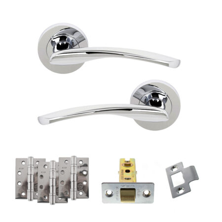 STATUS Arizona Door Handle Pack (Latch Set - 2.5" CE Latch, 4" Fire Rated Hinges x3) - Polished Chrome