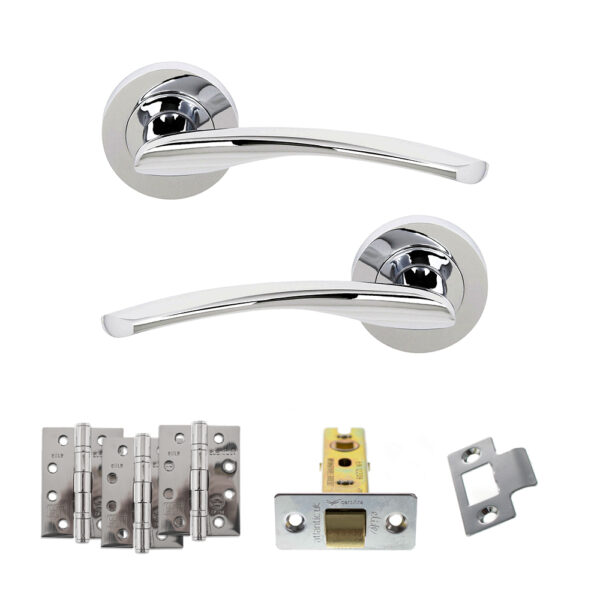 STATUS Arizona Door Handle Pack (Latch Set - 2.5" CE Latch, 4" Fire Rated Hinges x3) - Polished Chrome