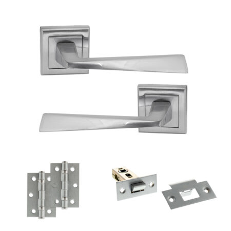 STATUS California Door Handle Pack (Latch Set - 2.5" Latch, 3" Hinges x2) - Satin Chrome