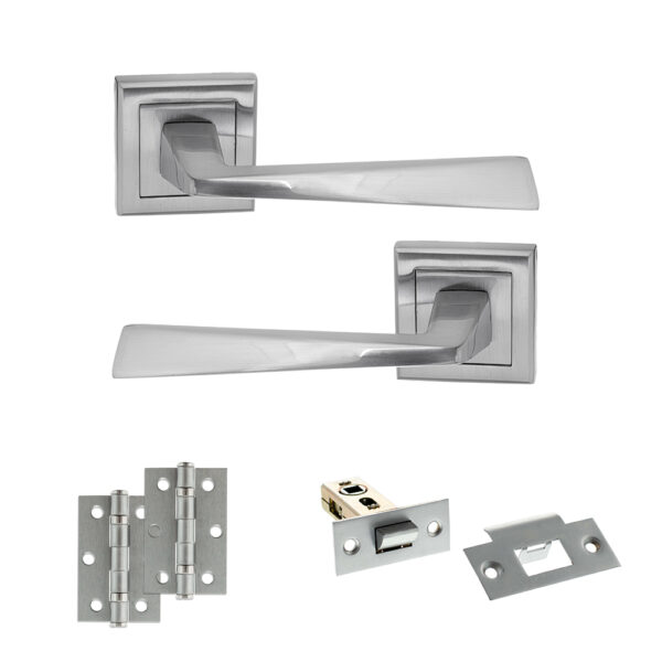 STATUS California Door Handle Pack (Latch Set - 2.5" Latch, 3" Hinges x2) - Satin Chrome