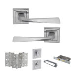 STATUS California Door Handle Pack (Bathroom Set - 3" CE Bathroom Lock, 3" Fire Rated Hinges x3) - Satin Chrome