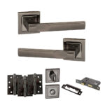 STATUS Kansas Door Handle Pack (Bathroom Set - 3" CE Bathroom Lock, 4" Fire Rated Hinges x3) - Black Nickel