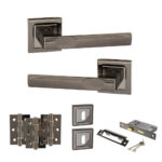 STATUS Kansas Door Handle Pack (3 Lever Lock Set - 3" CE Sashlock, 3" Fire Rated Hinges x3) - Black Nickel