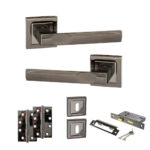 STATUS Kansas Door Handle Pack (3 Lever Lock Set - 2.5" CE Sashlock, 4" Slim Knuckle Hinges x2) - Black Nickel