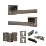STATUS Kansas Door Handle Pack (Euro Lock Set - 3" CE Sashlock, 3" Fire Rated Hinges x3) - Black Nickel