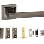 STATUS Kansas Door Handle Pack (Latch Set - 2.5" CE Latch, 3" Fire Rated Hinges x3) - Black Nickel