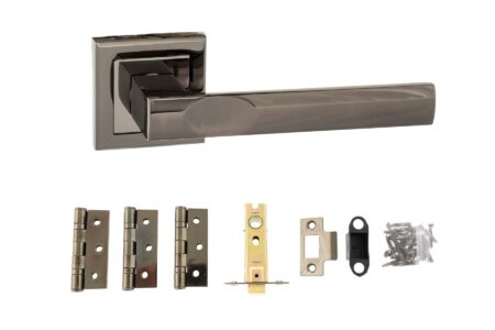 STATUS Kansas Door Handle Pack (Latch Set - 2.5" CE Latch, 3" Fire Rated Hinges x3) - Black Nickel