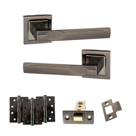 STATUS Kansas Door Handle Pack (Latch Set - 3" CE Latch, 4" Fire Rated Hinges x3) - Black Nickel