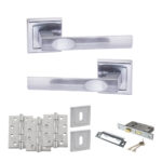 STATUS Kansas Door Handle Pack (3 Lever Lock Set - 2.5" CE Sashlock, 4" Fire Rated Hinges x3) - Satin Chrome